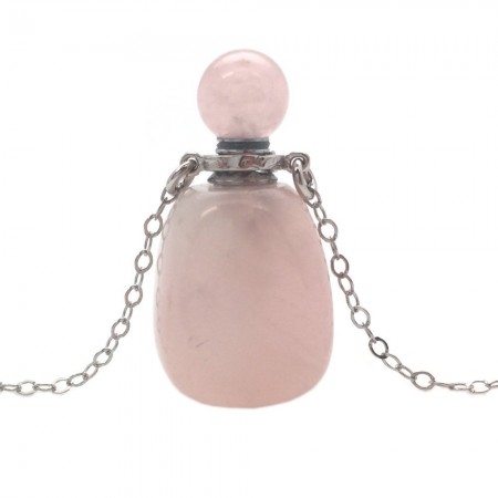 Lantisor cu pandantiv sticluta  sculptata manual in Quartz Roz